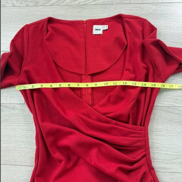 ASOS Red Deep V-neck 3/4 Sleeve Midi Dress - Picture 11 of 12